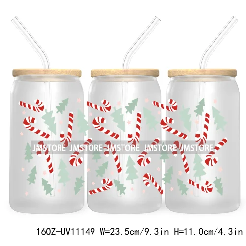 Gingerbread Coquette Bow Christmas Tree 16OZ UV DTF Cup Wrap Waterproof Transfer Stickers For Libbey Glass Can Candy Cane Bow