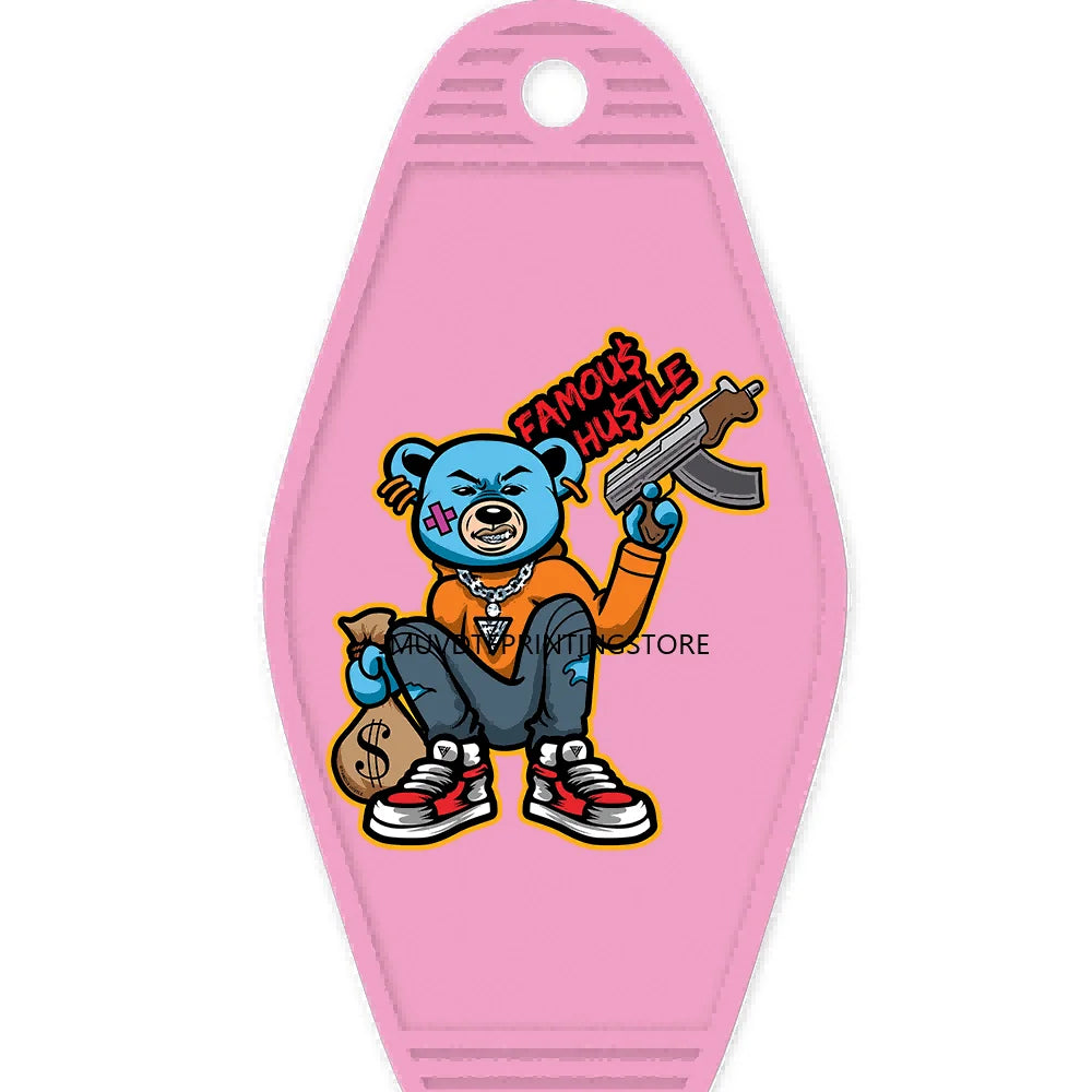 Self Made Bears High Quality WaterProof UV DTF Sticker For Motel Hotel Keychain Heartless Teddy Bear King Broken Heart