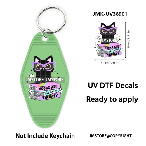 Reading Book Animals Mental Health UV DTF Motel Keychain Wraps Ready To Apply Waterproof High Quality Hotel Keychain Decals