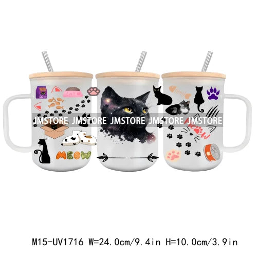 Dog Mom Club UV DTF Glass Can Wrap For 15OZ Mug Coffee Cup Transfer Stickers DIY Custom Logo Labels Cat Paw Affirmations