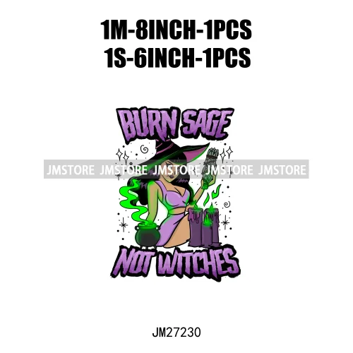 Cartoon Halloween Season Let's Go Ghouls Burn Sage Not Witches Spooky Vibes DTF Iron On Heat Press Transfer Stickers For Clothes