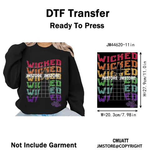 Pink and Green Magic Broomstick Witches Movie Fans Iron on Washable DTF Heat Transfers Stickers Ready to Press for Sweatshirts