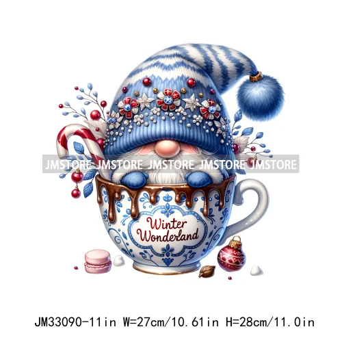 Funny Hot Cocoa Cup Festive Gnomes Wishes Candy Merry Christmas Iron On DTF Transfers Stickers Ready To Press For Sweatshirts