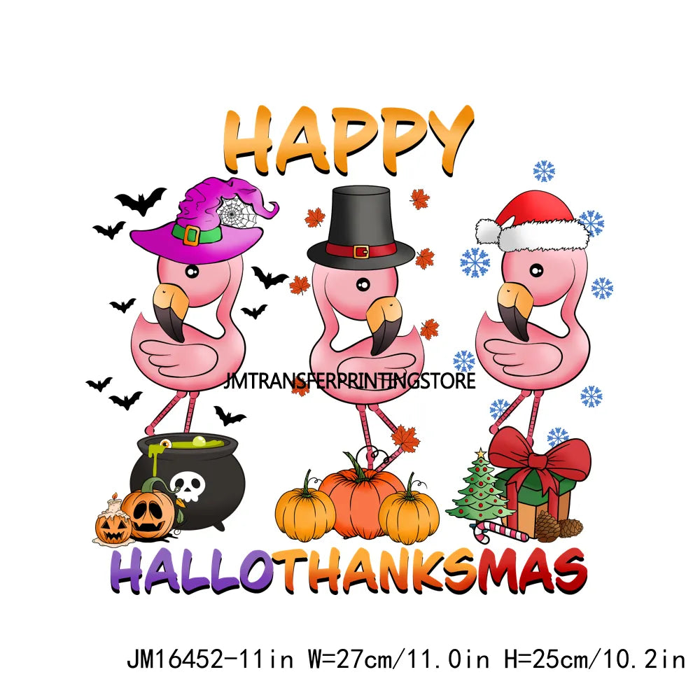 Eat Drink And Be Thankful Hallothanksmas Decals Santa Gnome Coffee Cup Animal Pumpkin Iron On DTF Transfer Sticker For Clothing