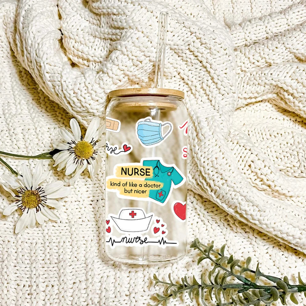 Cartoon Holding Bouquet Flowers UV DTF Cup Wrap Ready To Apply Transfer Stickers Durable 16OZ Tumbler Wraps For Libbey Glass Can