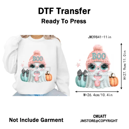 Pink Sweater Hat Coffee Girls Ghost Animal Pumpkin Halloween Iron on DTF Washable Transfers Stickers Ready to Press for Textile