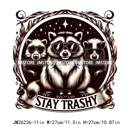 Animal Boujee Raccoon Stay Trashy Summer Vibes Highland Cow Design Logo DTF Iron On Transfer Stickers Ready To Press For Hoodies