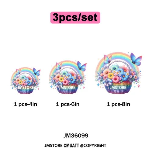 Colorful Sparkling Rainbow Butterflies Flowers Lovers Washable Iron on DTF Transfers Stickers Diy Ready to Press for Clothes