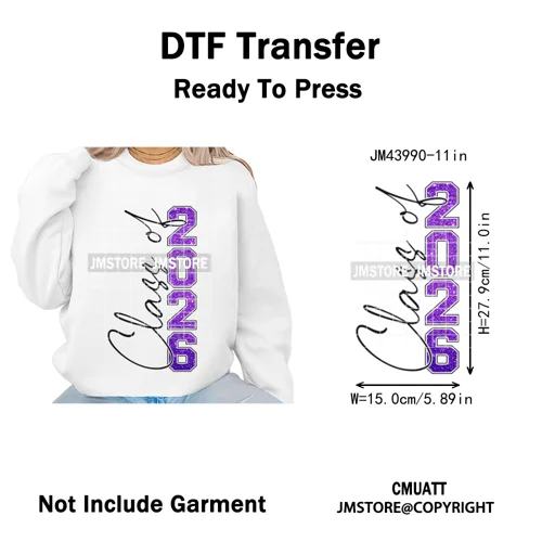 Faux Glitter Senior Class of 2026 High School Graduate Reunion Iron on Washable DTF Transfer Stickers Ready to Press for Clothes