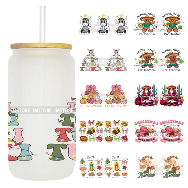 Feliz Navidad Christmas Mexican Food UV DTF Stickers Ready To Apply Cup Wrap High Quality Waterproof For 16OZ Libbey Can Glass