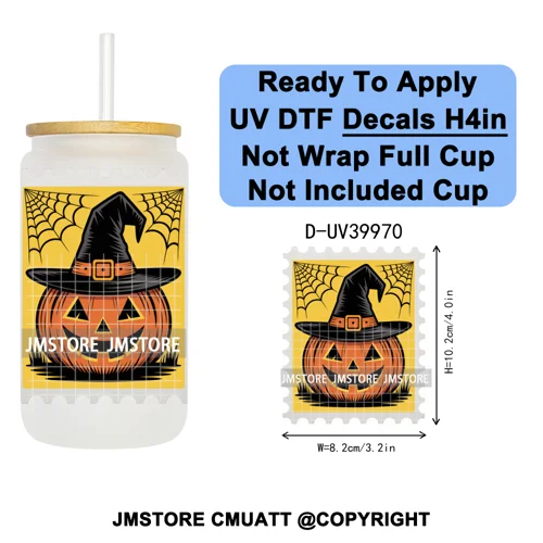 Halloween Stamps Trick Or Treat UV DTF Decals Ready To Apply Waterproof Transfer Stickers DIY Crafts For 16OZ Libbey Glass Can