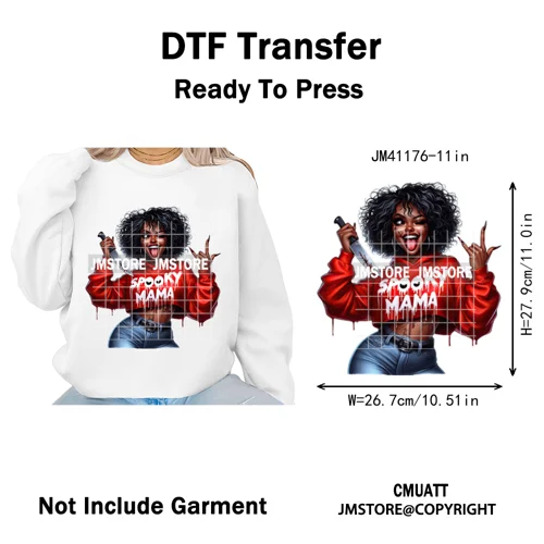 Horror Halloween Character Afro Coffee Killer Bad Mama Club Iron on Washable DTF Transfers Stickers Ready to Press for Clothing