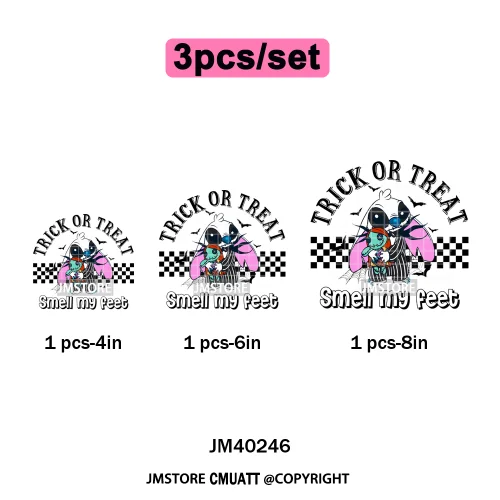 Checkered Trick Or Treat Scary Killer Character Halloween Vibes Iron on DTF Washable Transfer Sticker Ready to Press for Hoodies