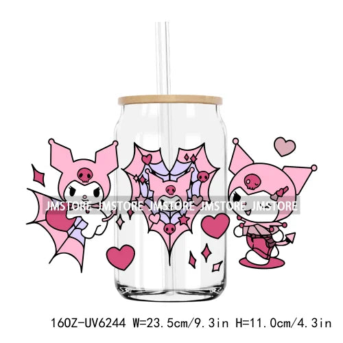 Love Cartoon Couple Best Friends 16OZ UV DTF Cup Wrap Transfer Sticker Custom Label Durable Waterproof Logo For Libbey Glass Can