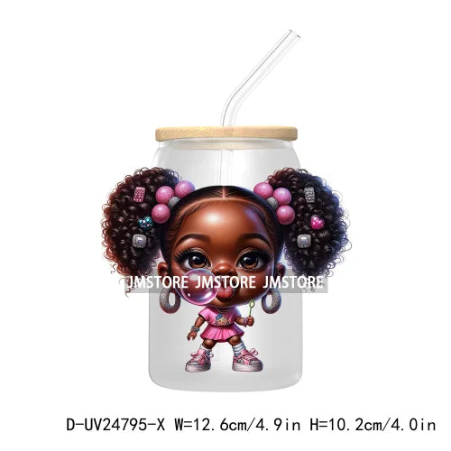 Black Chibi Girl UV DTF Transfers Stickers Decals For Libbey Cold Cups Mugs Tumbler Waterproof DIY Craft Beautiful Afro Woman