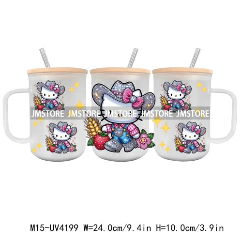 Cow Cartoon Cat UV DTF Sticker For 15OZ Mug Libbey Glass Cup Can Wrap Transfer Sticker Custom Labels DIY Logo Movie Characters