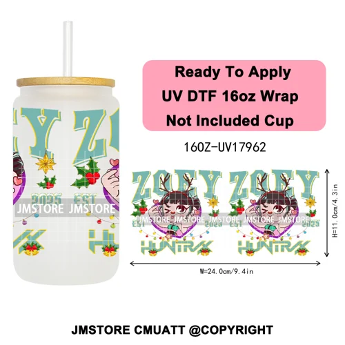 Christmas Edition Kpop Demon Festive Anime Girls UV DTF Stickers Ready To Apply Cup Wrap High Quality For 16OZ Libbey Can Glass