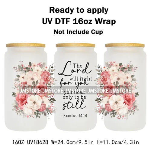 Floral Christian Jesus Bible Verse UV DTF Cup Wrap Ready To Apply Transfer Stickers Waterproof Wraps For 16OZ  Libbey Glass Can