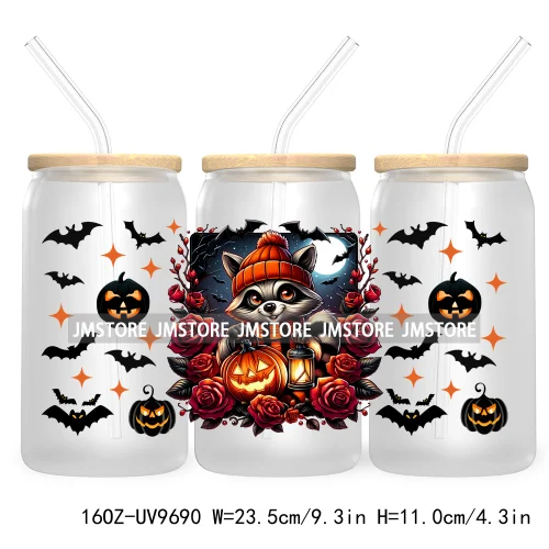 Halloween Spooky Bat Cartoon Character 16OZ UV DTF Cup Wrap Transfer Stickers Custom Labels Waterproof Logo For Libbey Glass Can