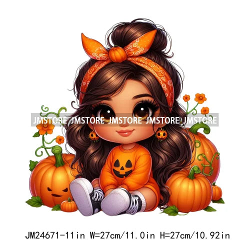 Funny Headband Hispanic Cute Latina Baby Girls Halloween Pumpkin Designs Iron On DTF Heat Press Transfer Stickers For Shirt Bags