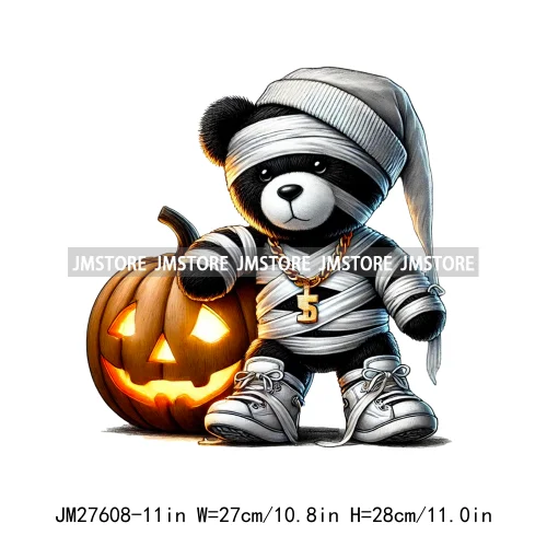 Hip Hop Halloween Pumpkin Mummy Bear Scary Vibes Printing Logos DTF Iron On Transfers Stickers Ready To Press For Sweatshirt