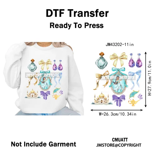 Colorful Girly Coquette Cartoon Princess Family Trip Iron on Washable DTF Heat Transfers Stickers Ready to Press for Clothing