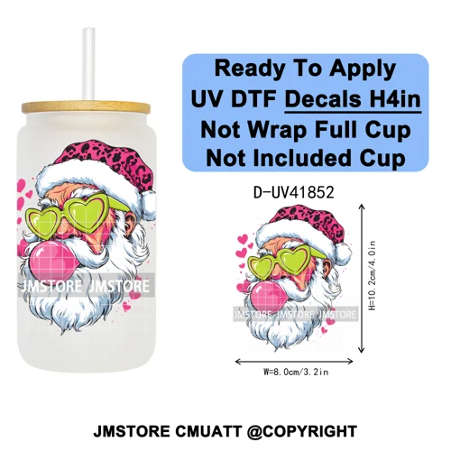 Retro Santa Claus Blowing Bubble Christmas UV DTF Decals Ready To Apply Waterproof Transfer Stickers For 16OZ Libbey Glass Can