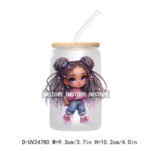 Fashion Chibi Dreadlock Girls UV DTF Transfers Stickers Decals For Libbey Cold Cups Mugs Tumbler Waterproof DIY Craft Black Girl