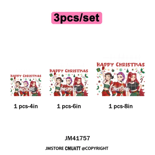 Preppy Christmas Festive Boys Girls Movie Xmas Gift Food Light Iron on DTF Washable Transfer Stickers Ready to Press for Clothes