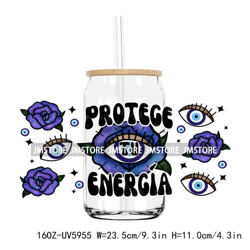 Mexican Skull Evil Eye Protect Your Energy UV DTF Sticker For 16OZ Libbey Glass Cup Can Wrap Transfers Stickers Custom DIY Logo