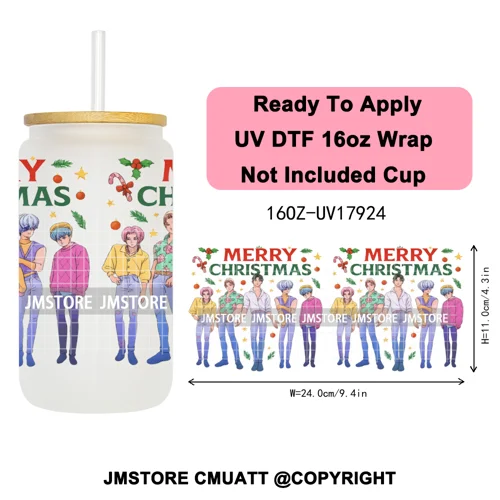 Kpop Demon Inspired Movie Christmas Santa Hat 16OZ UV DTF Cup Wrap Ready To Apply Durable Transfer Stickers For Libbey Glass Can