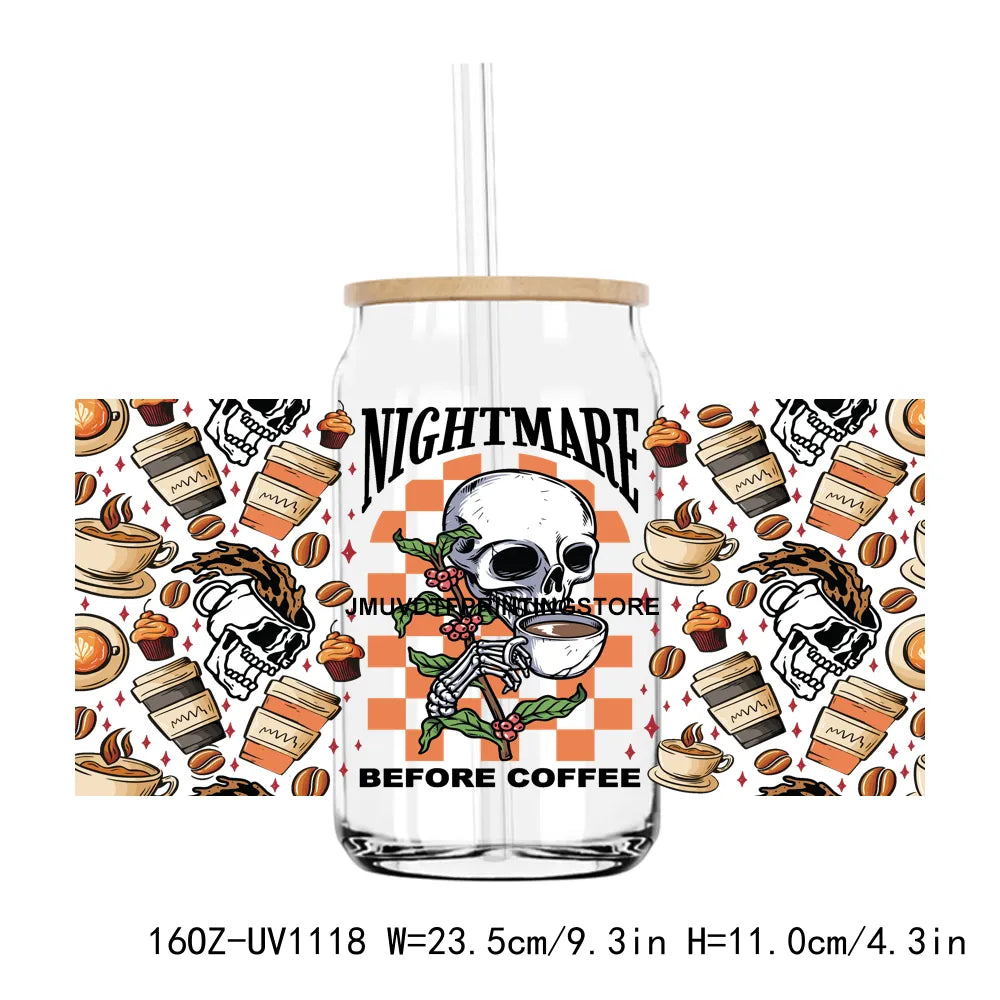 Halloween Skull Skeleton 16OZ UV DTF Cup Wrap Transfers Stickers Custom Labels DIY Durable Waterproof Logo For Libbey Glass Can