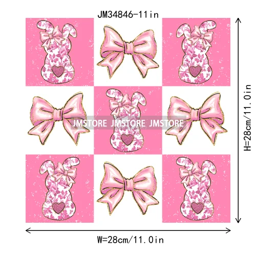 Floral Pink Toile Chinoiserie Coquette Bunny Spring Easter Iron On DTF Heat Transfers Stickers Ready To Press For T-shirts Bags