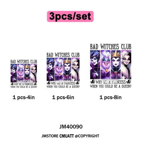 Happy Halloween Season Pumpkin Skull Cartoon Character Girly Evil Queen Iron on DTF Transfer Stickers Ready to Press for Textile