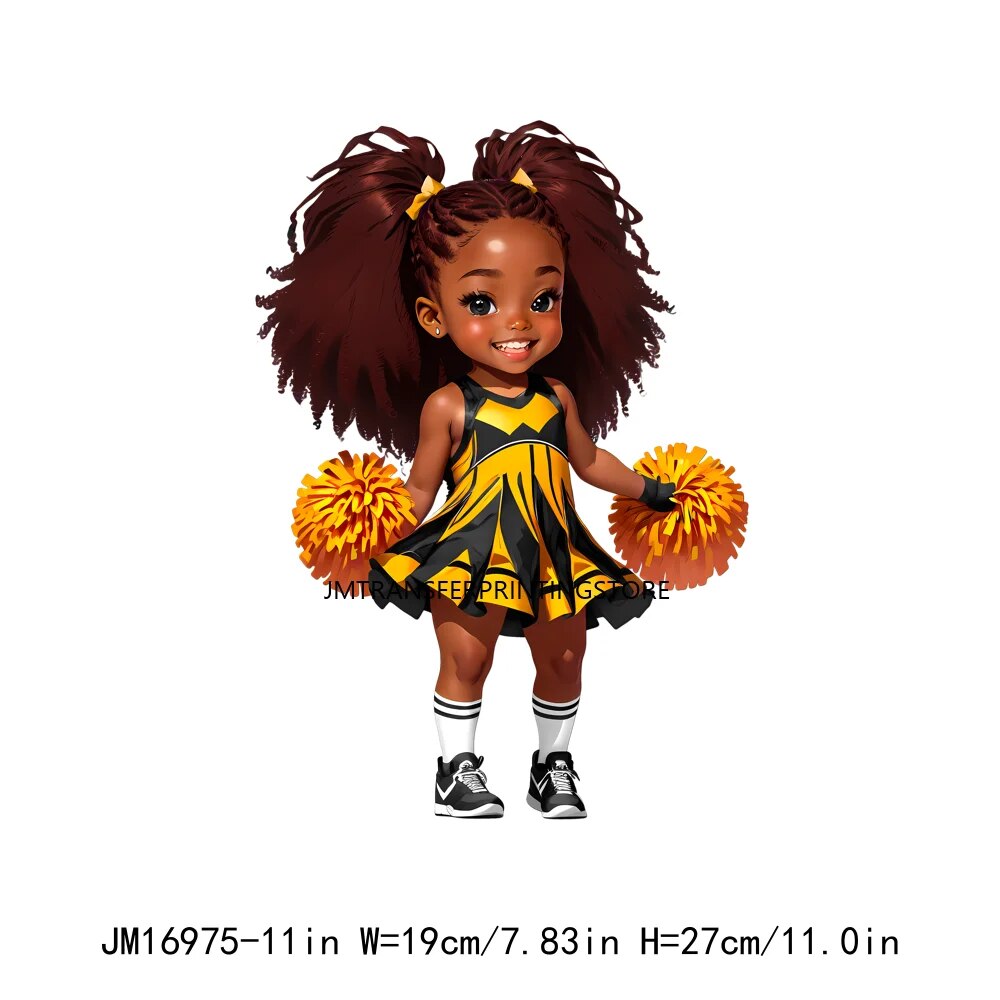 Afro Girl Leader Cheer Sticker Heat Press Happy Cheer Dancer Kids DTF Transfers For Bags Clothing