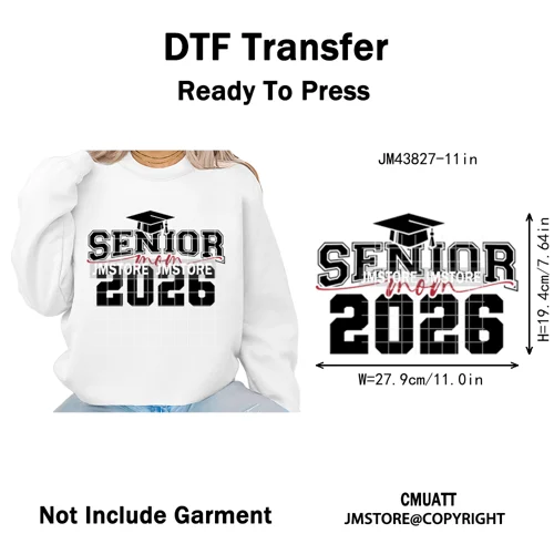 2026 Varsity Graduate Season College Senior Year Bow Iron on Washable DTF Heat Transfers Stickers Ready to Press for Sweatshirts