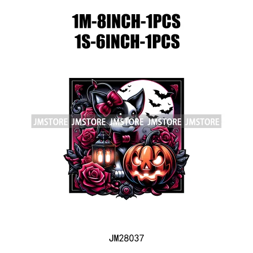 Cute Animals Skull Red Rose Pumpkin Halloween Spooky Vibes Design Logo Iron On DTF Transfer Stickers Ready To Press For Clothing