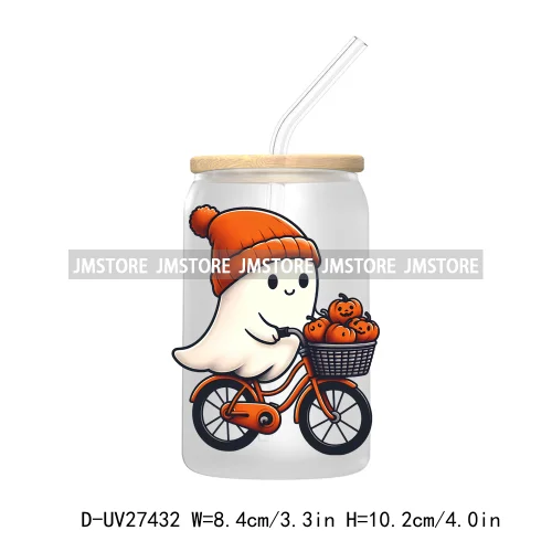 Cute Bougie Ghost Boo Halloween UV DTF Transfer Stickers Decals For Libbey Cold Cup Mug Tumbler High Quality Fall Pumpkin Season