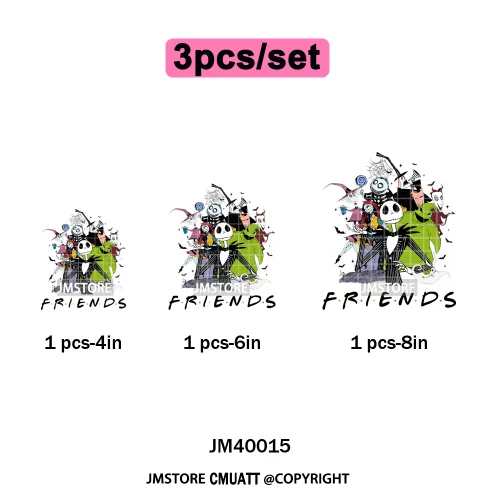 Halloween Horror Party Cartoon Friends Nightmare Spooky Vibes Iron on DTF Washable Transfers Stickers Ready to Press for Clothes