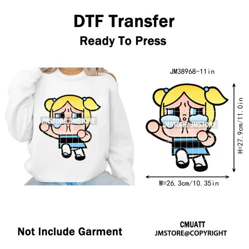 Cute Cry Tears Sad Girls Cartoon Dolls Love Designs Iron on DTF Washable Heat Transfers Stickers Ready to Press for Clothes Bags