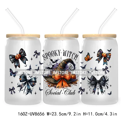 Spooky Witch Social Club UV DTF Cup Wrap For 16OZ Libbey Glass Cups Can Transfer Stickers Custom Labels Logo Halloween Season