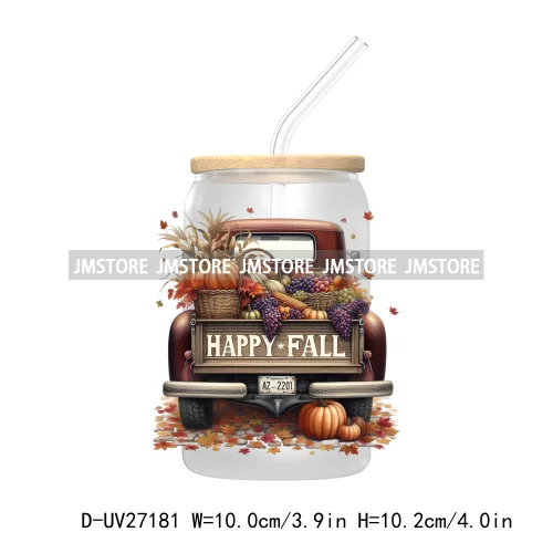 Happy Fall Autumn Pumpkins Season UV DTF Transfer Stickers Decals For Libbey Cold Cups Mugs Tumbler Waterproof Labels Boho Ghost