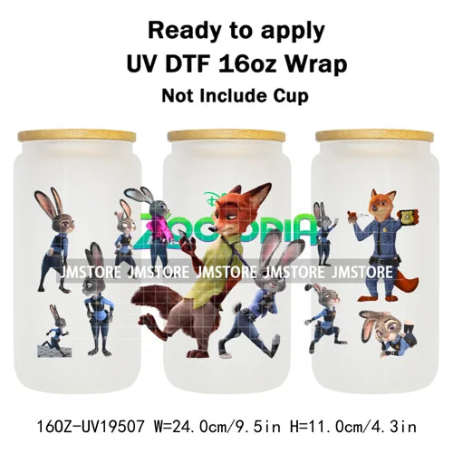 Mystery Animals City Police Rabbit And Fox Con Artist UV DTF Cup Wrap Ready To Apply Transfer Stickers For 16OZ Libbey Glass Can