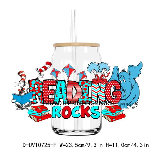 Dr Seuss Day Reading Books UV DTF Transfer Sticker Decals For Libbey Cold Cup Mugs Tumbler Teacher Life Love Waterproof DIY Logo