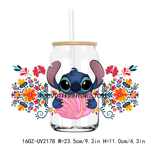 Mexican Culture Cartoon Princess 16OZ UV DTF Cup Wrap Transfers Stickers Custom Label DIY Waterproof Logo For Libbey Glass Can