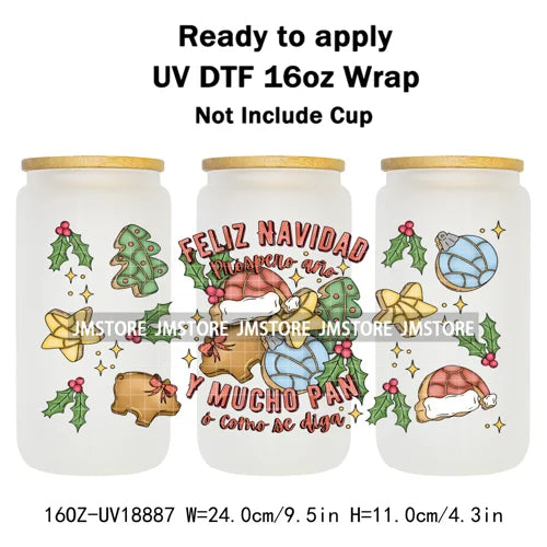 Tis The Season Mexican Christmas 16OZ UV DTF Cup Wraps Ready To Apply Waterproof Transfer Stickers For Libbey Glass Can Tumbler