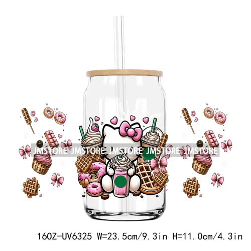 Cute Cartoon Cat Strawberry 16OZ UV DTF Cup Wrap Transfers Stickers Custom Labels Durable Waterproof Logo For Libbey Glass Can