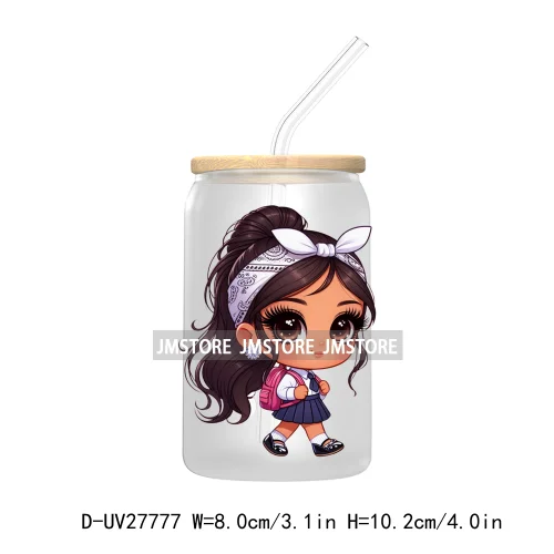 Chibi Cute Latina Baby Girl Back to School UV DTF Transfer Stickers Decals For Libbey Cold Cups Mugs Tumbler Label Hispanic Girl