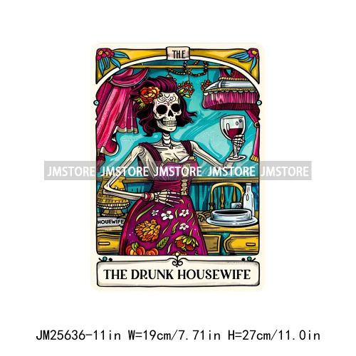 Funny True Crime Junkie Reader Teacher Drunk Housewife Queen Tarot Card DTF Iron On Transfer Stickers Ready To Press For Clothes