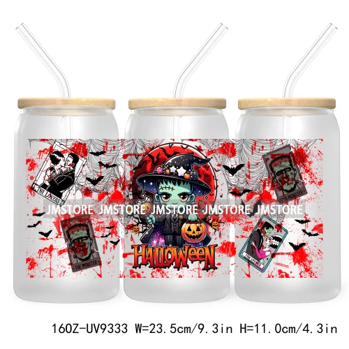 Horror Characters 16OZ UV Cup Wrap DTF Transfer Stickers For Libbey Glass Can Cups Tumbler Waterproof Labels Halloween Skull